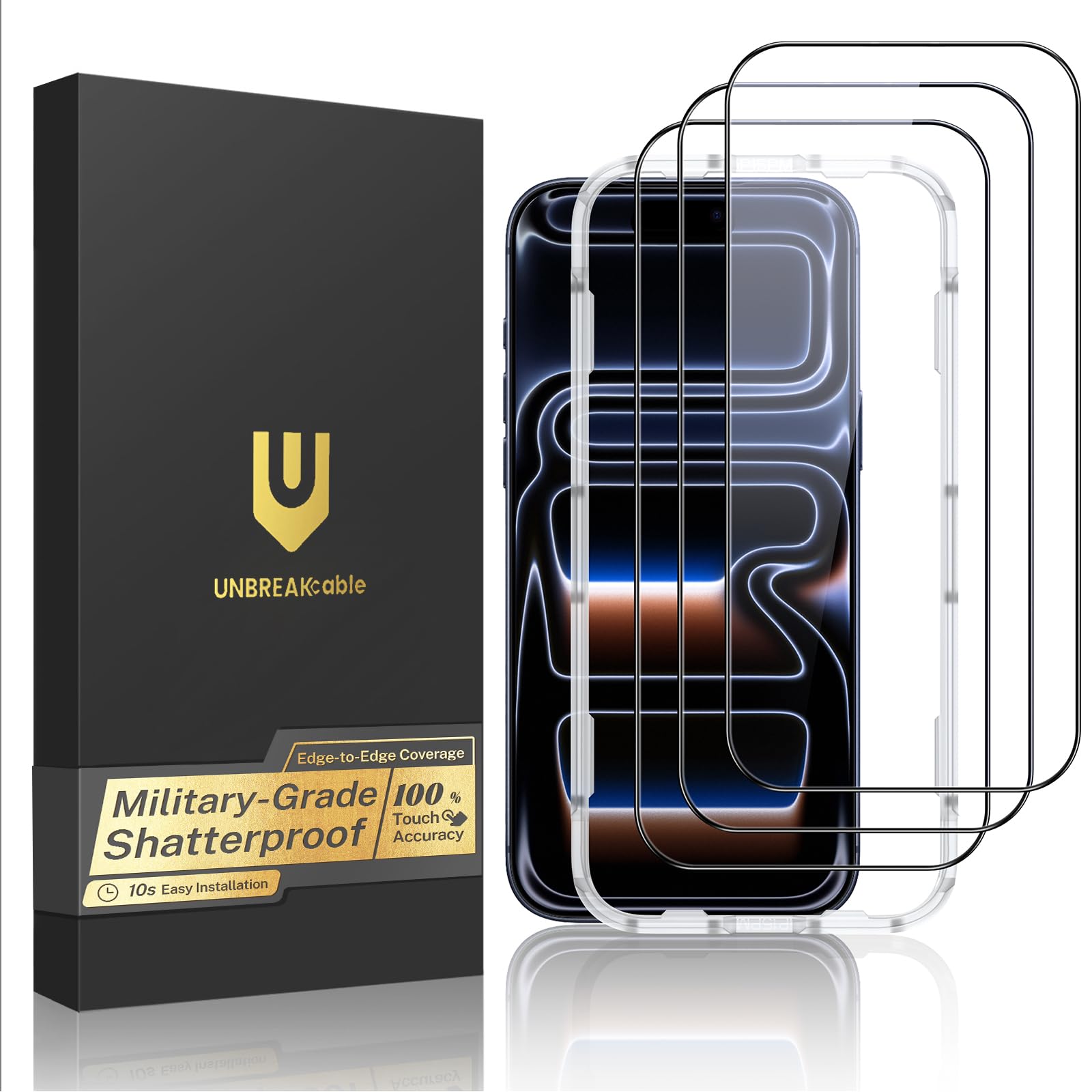UNBREAKcable 3-Pack Screen Protector for iPhone 17 Pro, Full Coverage