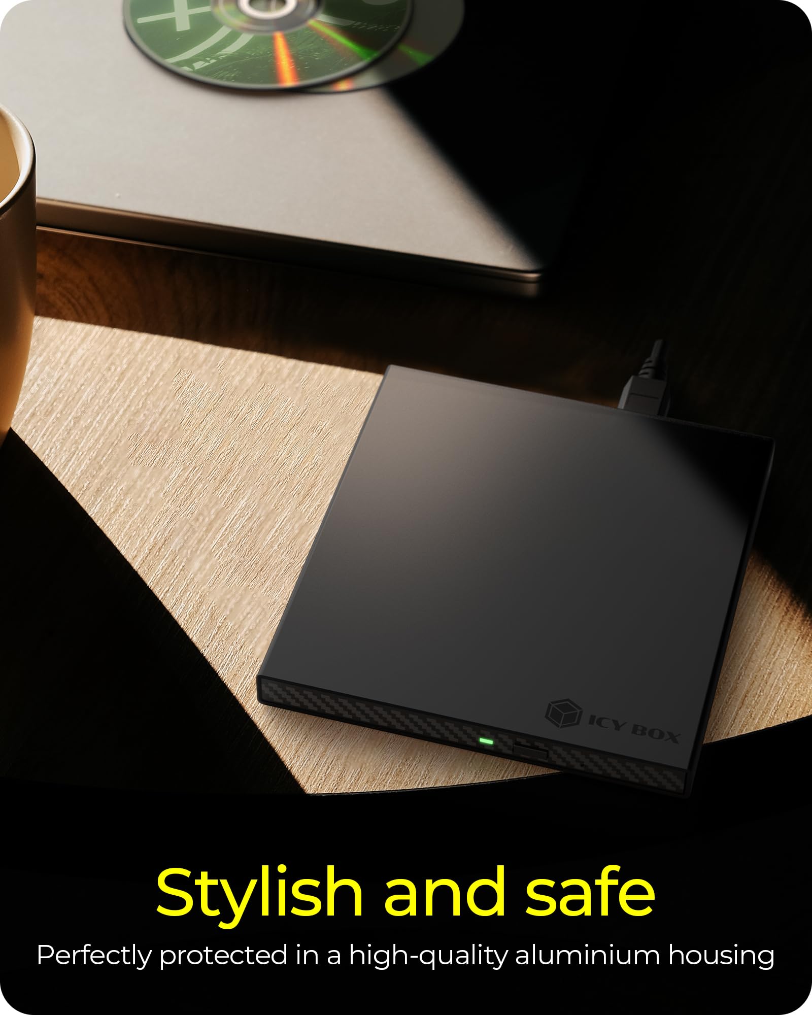 ICY BOX IB-AC640-C3 - Caja Externa de 5,25 Pulgadas para Reproductores BLU-Ray y DVD Ultra Fino (hasta 9,5 mm de Altura), USB-A y USB-C, USB 3.0 para grabadora de DVD, Aluminio, IB-AC640-C3