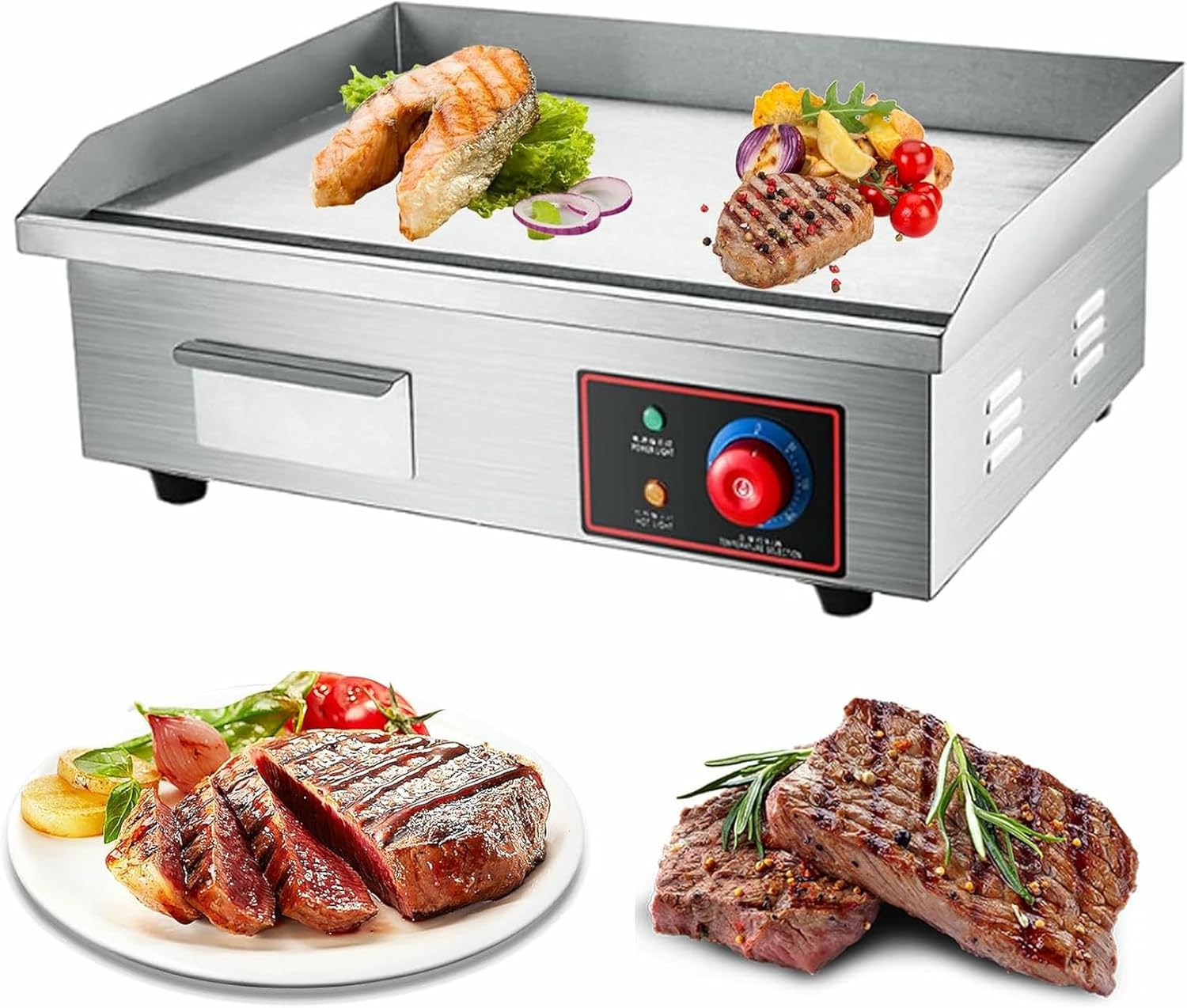 Commercial Griddle 21" Commercial Electric Griddle 3000W Non-Stick Countertop Flat Top Griddle Hot Plate BBQ,