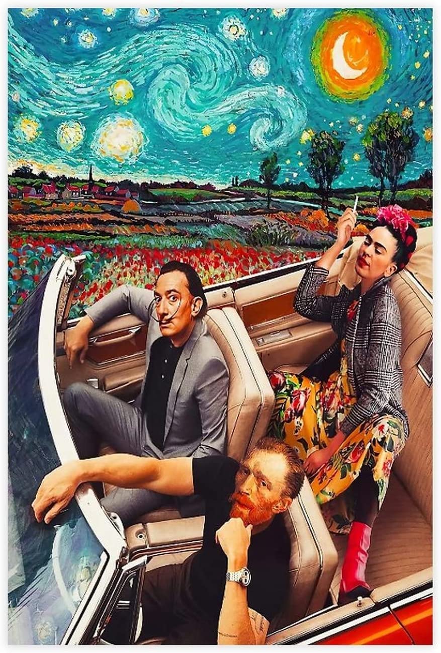 DFBFMO Frida Kahlo Print On Canvas Wall Art Poster Van Gogh Canvas Print Painting Home Decor SalvadorDalí Picture Funny Artwork For Living Room Bedroom Wall Decor Frameless,50 x 70 cm