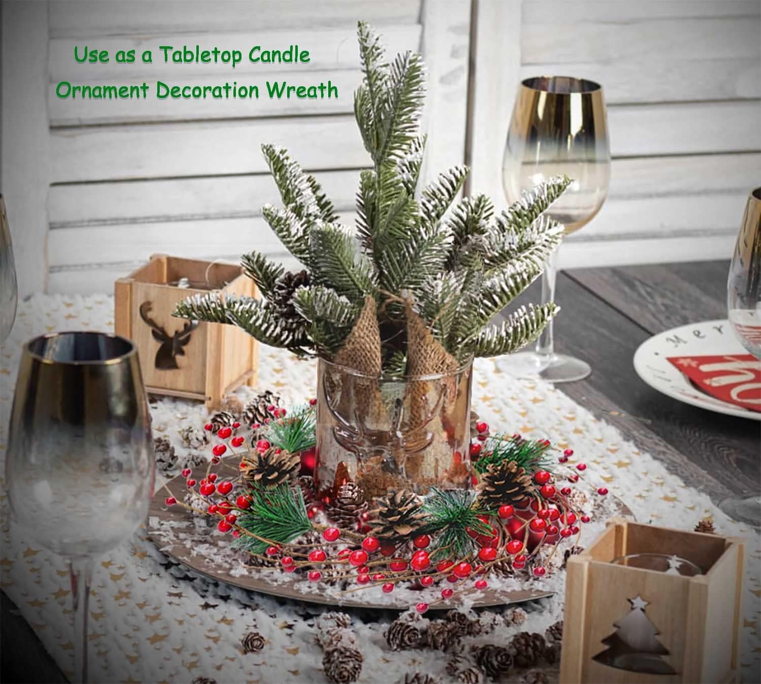 12 inch Artificial Christmas Wreath, Farmhouse Handmade Rattan Small Christmas Door Hanging with Red Berry, Pine Cones for Indoor Outdoor DIY Christmas Decoration Wall, Candle Tabletop Ornament