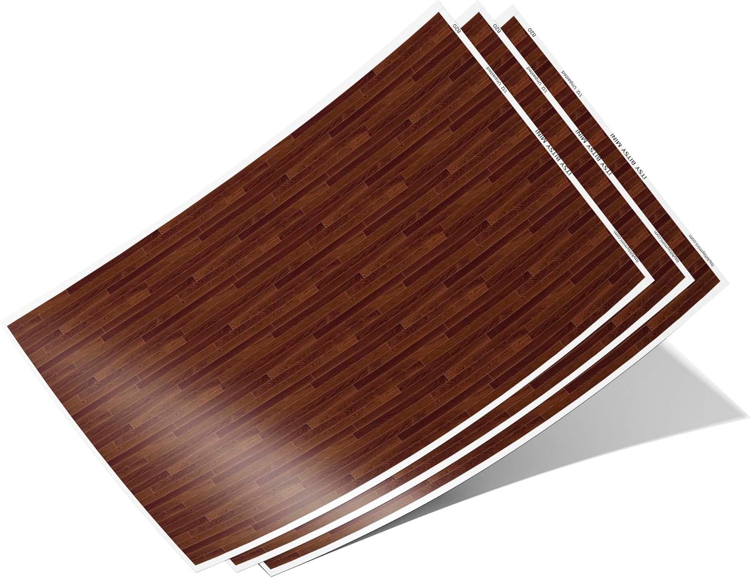 Itsy Bitsy Mini - Mahogany Wood Flooring - Dollhouse Wallpaper 1:12 Scale - Peel and Stick 12 inches x 18 inches Self-Adhesive - Pack of 3 Sheets