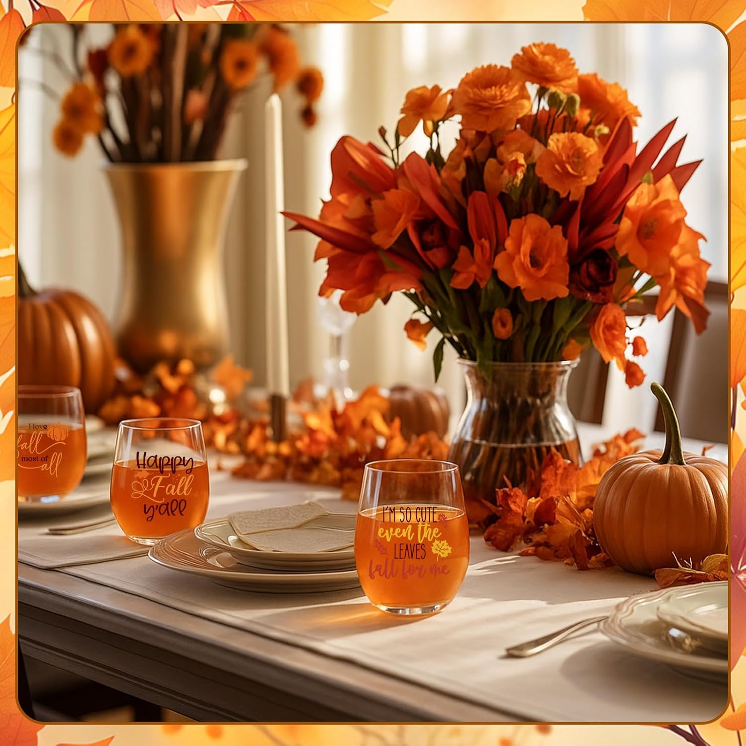 24 Pcs Thanksgiving Stemless Wine Glasses 12 oz Fall Plastic Funny Drinking Cups Shatterproof Coffee Cups Bulk Gifts for Women Men Autumn Halloween Party Supplies Decorations - Image 5