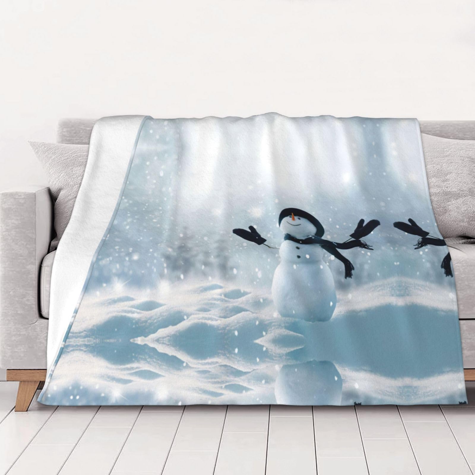 Couverture polaire bonhomme de neige Noël 152x203cm grand plaid canapé doux