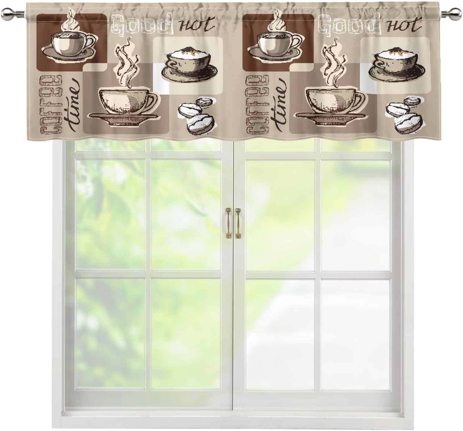 Vintage Wooden Board Coffee Kitchen Curtains and Valances Set Tier Retro Cup Rod Pocket Office Living Room Bedroom Dining Room Cafe 54 x 18 inches + 27 x 35.8 inches *2
