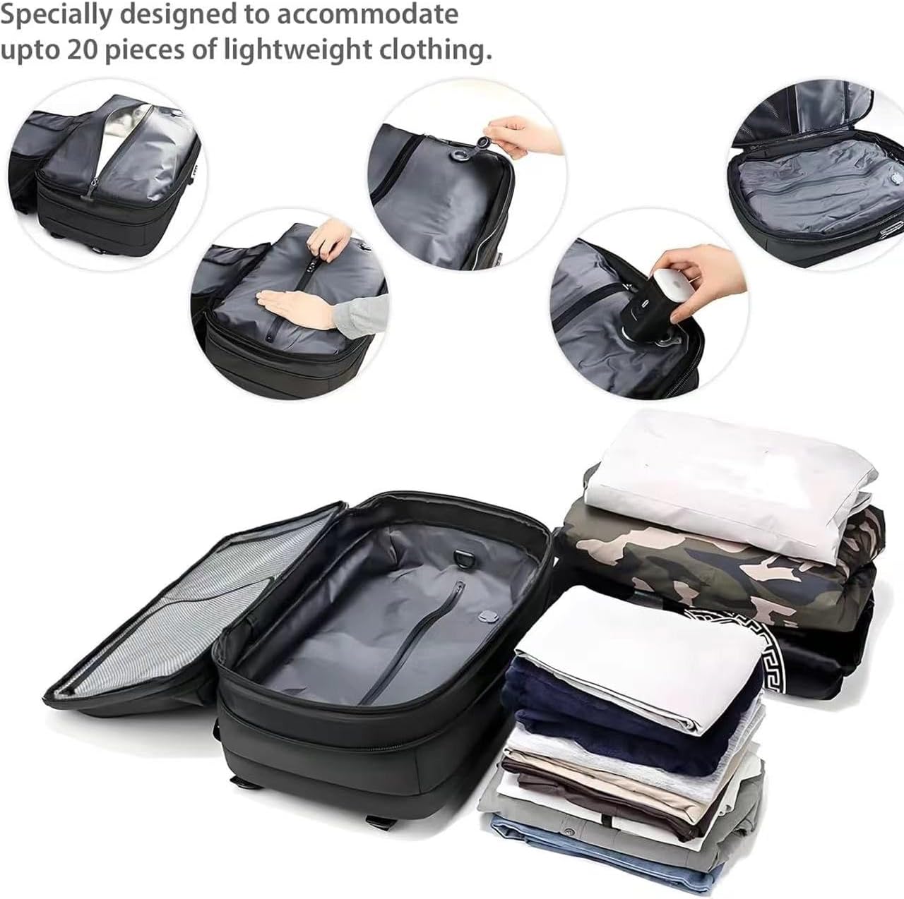 60L Vacuum Compression Backpack with Wheels Expandable Men Waterproof Carry On Luggage Travel Backpacks 17 inch Laptop Backpack Flight Approved(With Pump) - Image 2