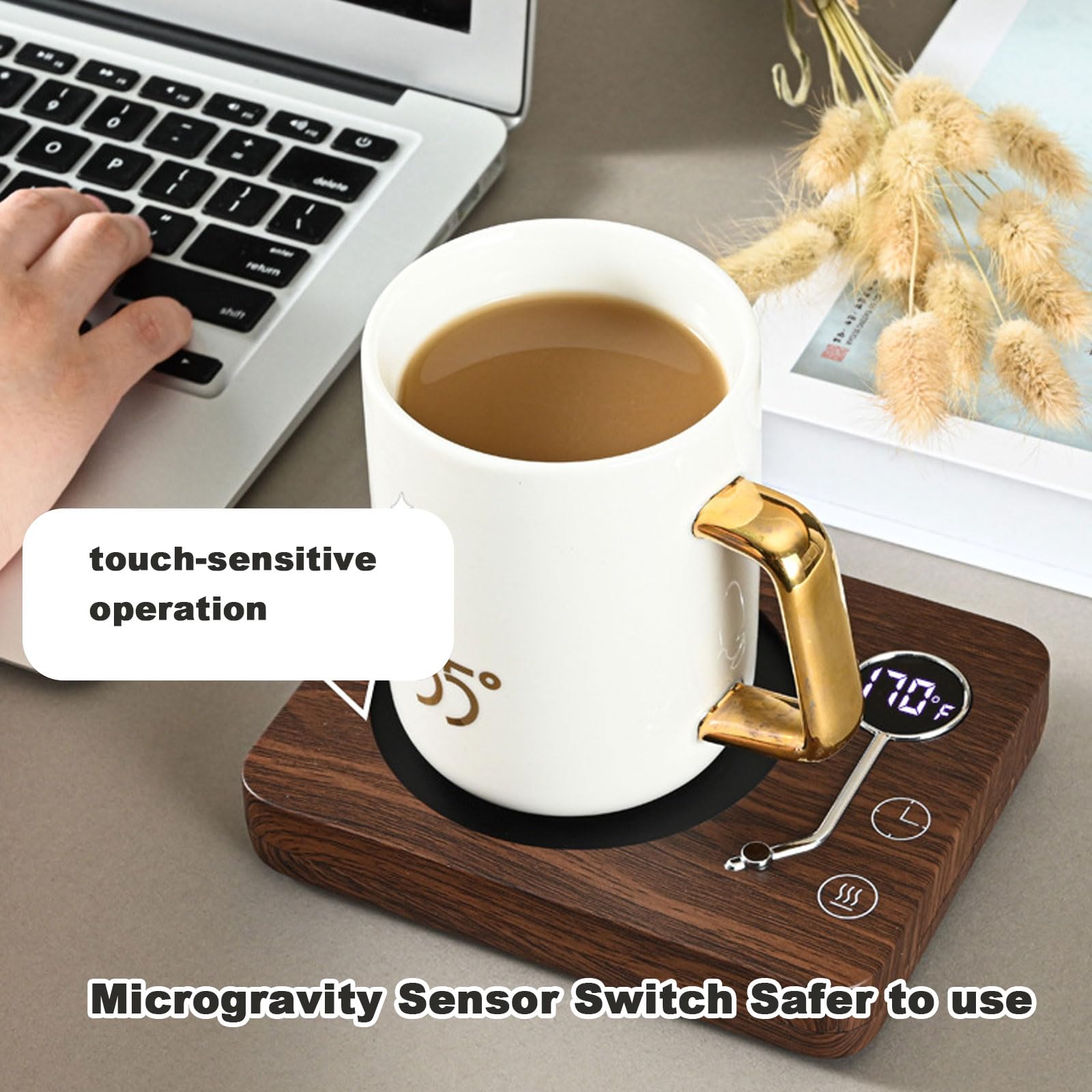 Calentador de té para computadora, calentador de tazas de café, ajustes de 3 temperaturas y temporizador de 12 horas, calentador de velas de café, apagado automático, calentador de cera para