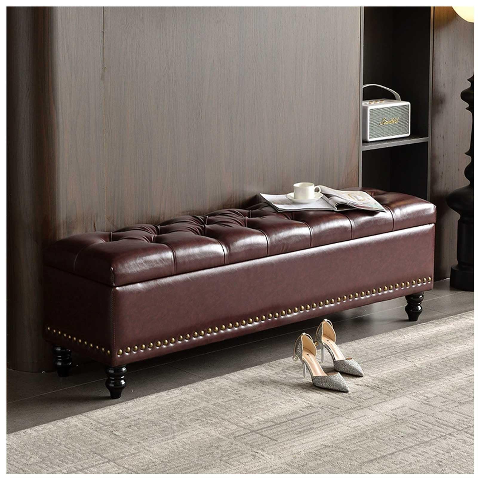 MSHGSKU Wooden Frame Storage Bench 330kg Capacity Purple Ottoman Footrest Bedroom Pouf Shoe Storage Bed End Bench 47x15.7x16.9in Stylish & Functional