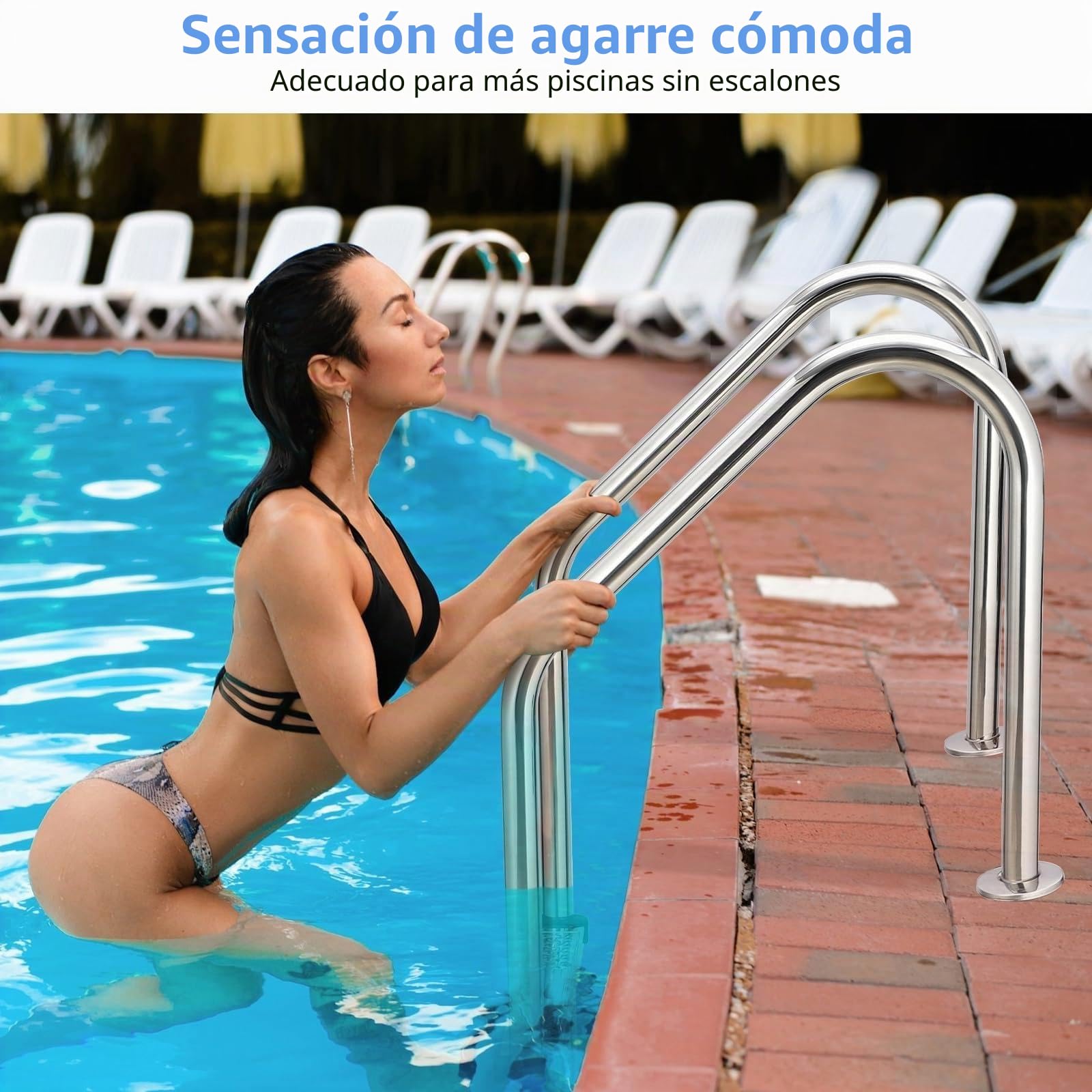 Garvee Escalera de Piscina de 4 Peldaños, Acero Inoxidable 304 de Alta Resistencia para Piscinas Enterradas, Peldaños Antideslizantes con Pasamanos Ergonómico, Soporta 180 kg, Fácil Instalación.