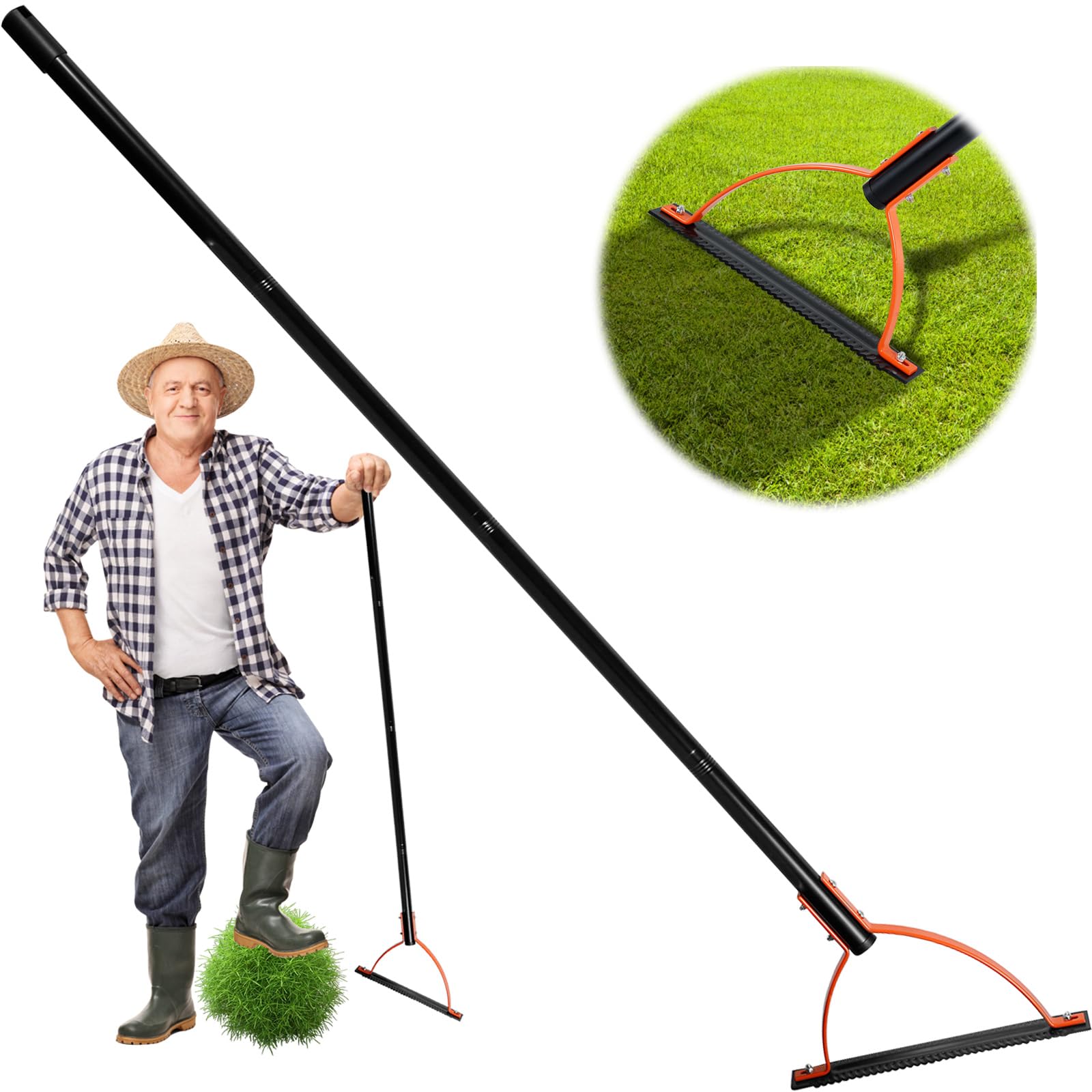 Fouet à gazon avec lame dentelée à double tranchant en acier - Coupe-herbe manuel avec poignée de 76,2 cm - Outil manuel pour couper les mauvaises herbes dans les tranchées de jardin
