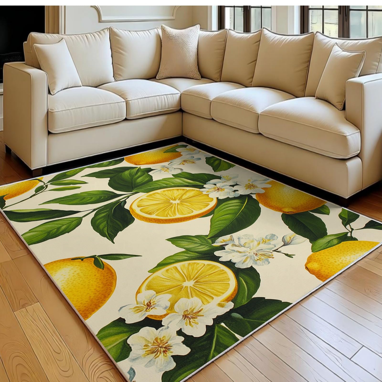 Tapis de salon 140x200 cm jaune citron au style moderne et poil ras