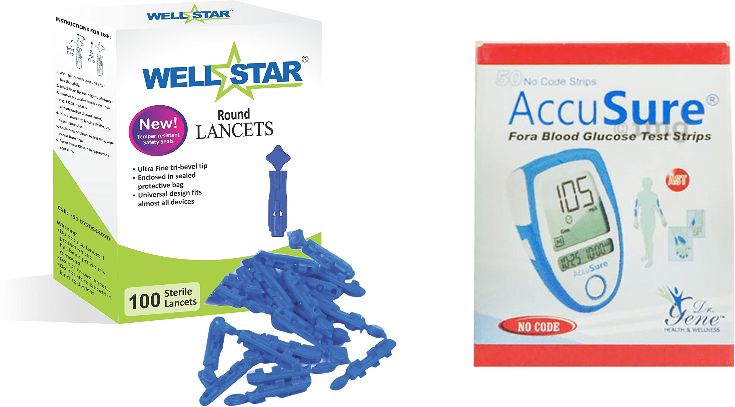 Wellstar AC GENE 50 Test Strips With round Glucometer Lancets (100) Glucometer Lancets (100)-image-11