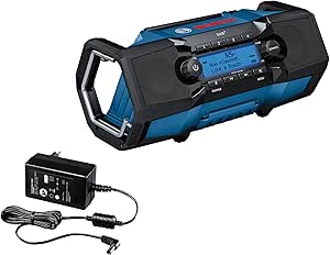 Bosch Professional 18V System Akku Baustellenradio GPB 18V-2 SC (Empfang über DAB+, Bluetooth, FM und AUX, inkl. 1x Netzteil, 1x AUX-Kabel, 1x 3V CR2032 Lithium-Knopfzellen-Batterie)