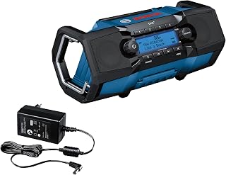 18V System radio de chantier sans-fil GPB 18V-2 SC (réception via DAB+, Bluetooth, FM et AUX, avec bloc secteur, câble AUX, pile bouton au lithium de 3 V, dans boîte carton)