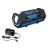Bosch Professional 18V System Akku Baustellenradio GPB 18V-2 SC (Empfang über DAB+, Bluetooth, FM und AUX, inkl. 1x Netzteil, 1x AUX-Kabel, 1x 3V CR2032 Lithium-Knopfzellen-Batterie) DAB+, Bluetooth, FM und AUX Single