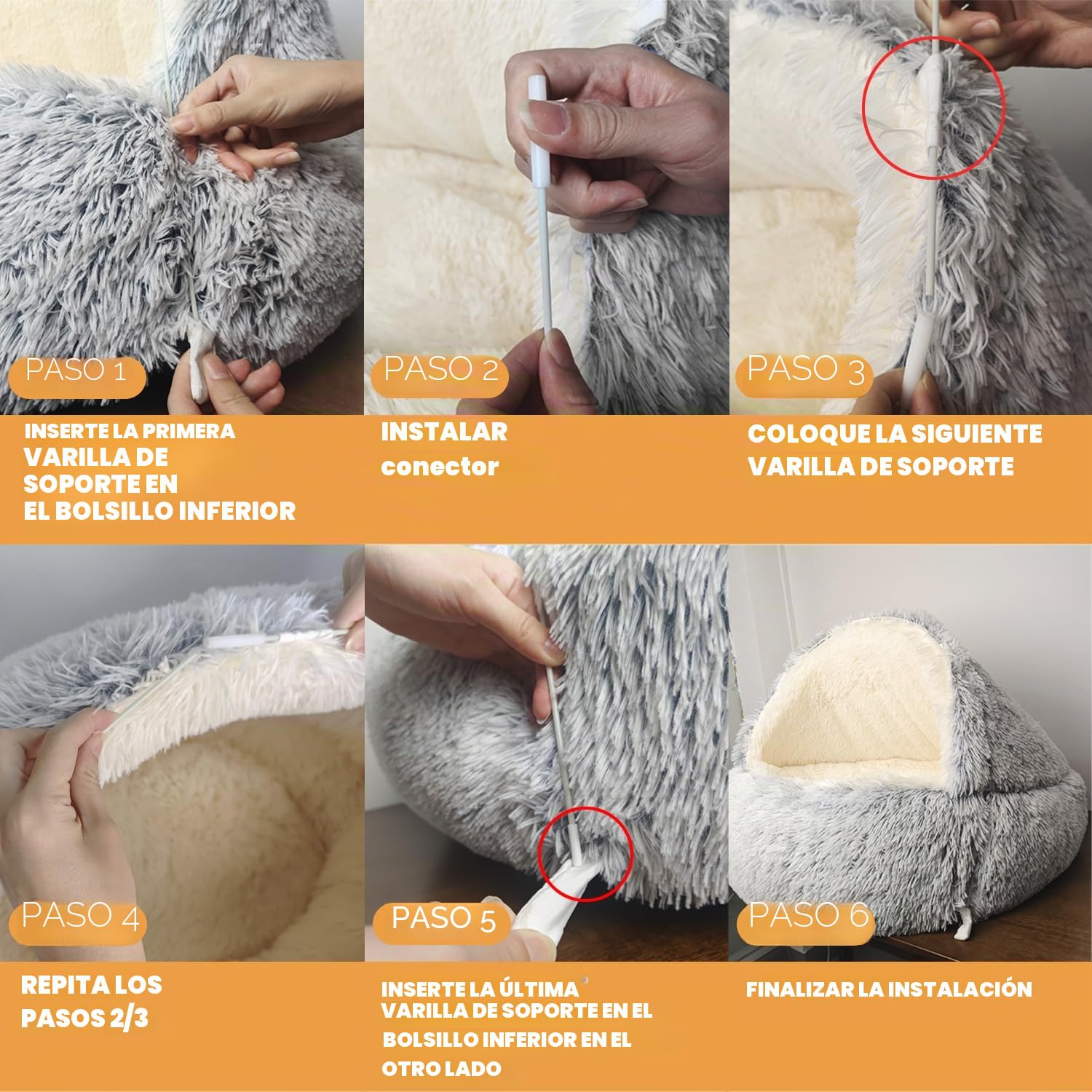 SUOXU Cama para Perros con Capucha y Soportes, Cama de Felpa de Lujo para Perros medianos y pequeños (L-80CM)