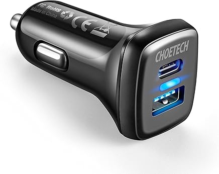 QC 3.0 Cargador de Coche CHOETECH 36W Doble Puertos Tipo C USB Cargador de Coche para Huawei P8/9/10,Xiaomi, iPhone 6/7/8/8 Plus/X,Samsung Note 8/S8/S8 Plus/ S7/ S6,Nexus 6P/ 5X, HTC 10,Lumia 950/ 95