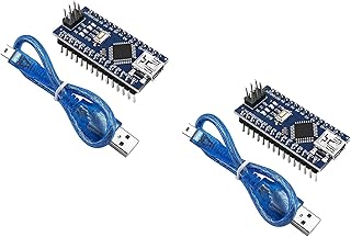 Nano V3.0 ATmega328P/CH340 5V 16M Micro Controller Board Module Compatible with Arduino IDE (2 pc Nano x 2 with USB Cable)