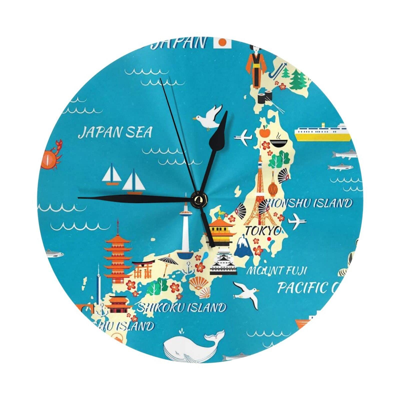 Amazon.co.jp: 地図柄 日本地図柄 マップ柄 ネイビー 掛け時計 壁掛け