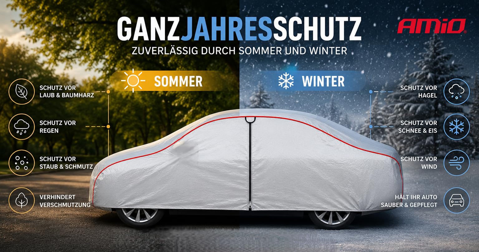 AMiO Autoabdeckung Hagelschutz - XL 5mm Eva Winter Sommer Reflektoren 02512
