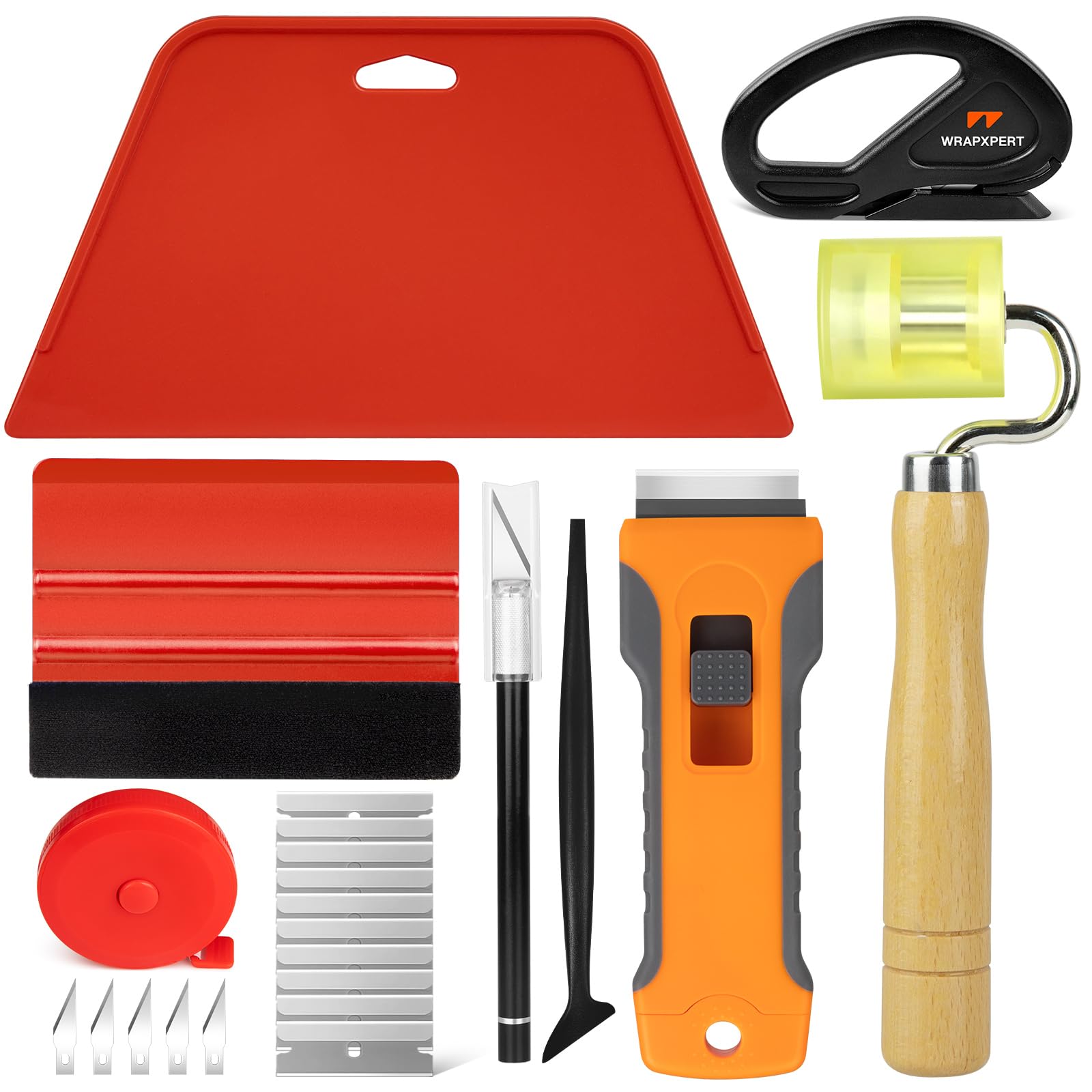 WRAPXPERT Wallpaper Tools, Smoothing Tool Kit for Peel and Stick Wallpaper/Contact Paper/Vinyl Backsplash Applying, with Squeegee Smoother, Seam Roller, Razor Scraper, Knife and Blades