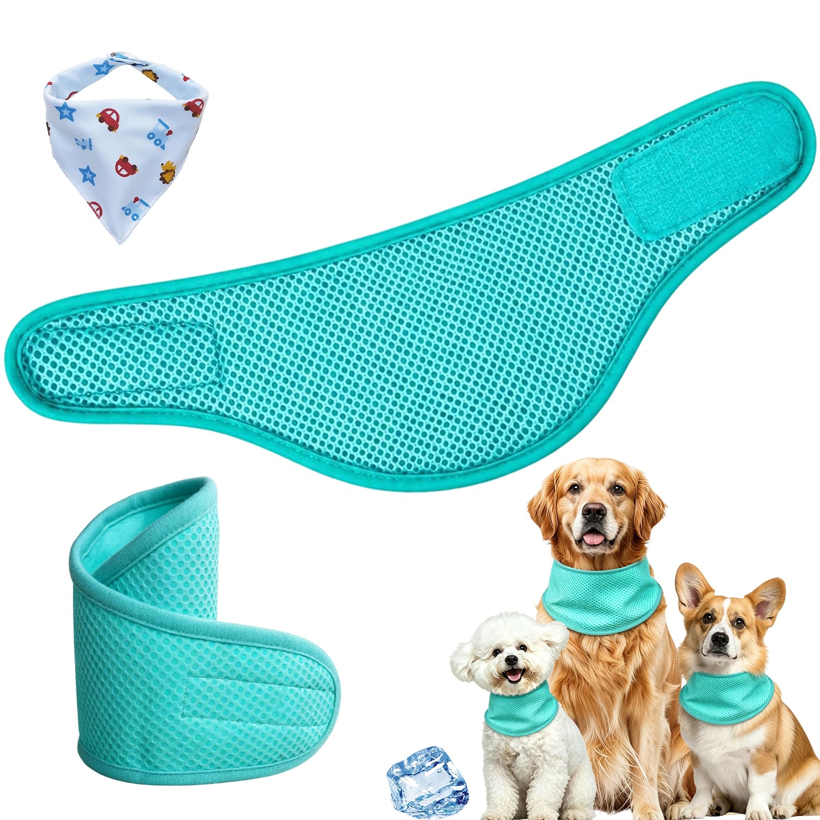 Dog Cooling Bandana, Breathable Mesh Summer Dog Cooling Collar For Medium Dogs Puppies, Instant Chill Self-Cooling Adjustable Pet Scarf Collar For Summer Outdoor Walks (Green, L:40-50CM) — image 1