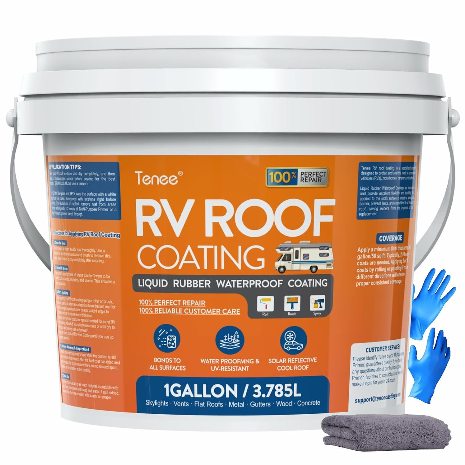 Silicone Roof Coating White, Liquid Rubber Rv Roof Coating, Easy to Apply Camper Rv Roof Sealant, Solar Reflective Roof Repair Epdm Rubber Roofing Waterproof Coating for Leak Repairs, 1 Gallon