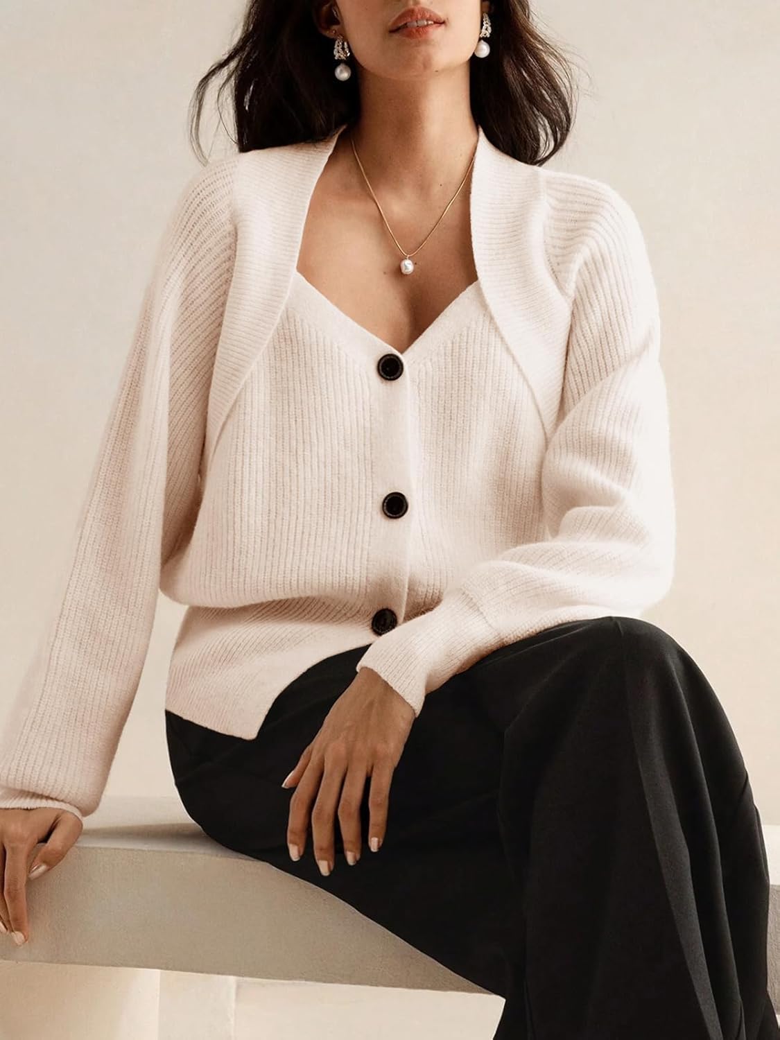 Women's Button Down Cardigan Sweater V Neck Long Sleeve Casual Open Front Crochet Tops Knitted Coat - Image 5