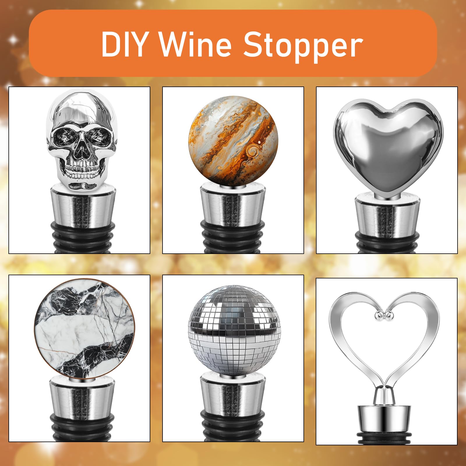 WLLHYF - Tapones de vino reutilizables decorativos para botellas de vino (50 unidades, incluye tapones de silicona reutilizables para botellas de vino