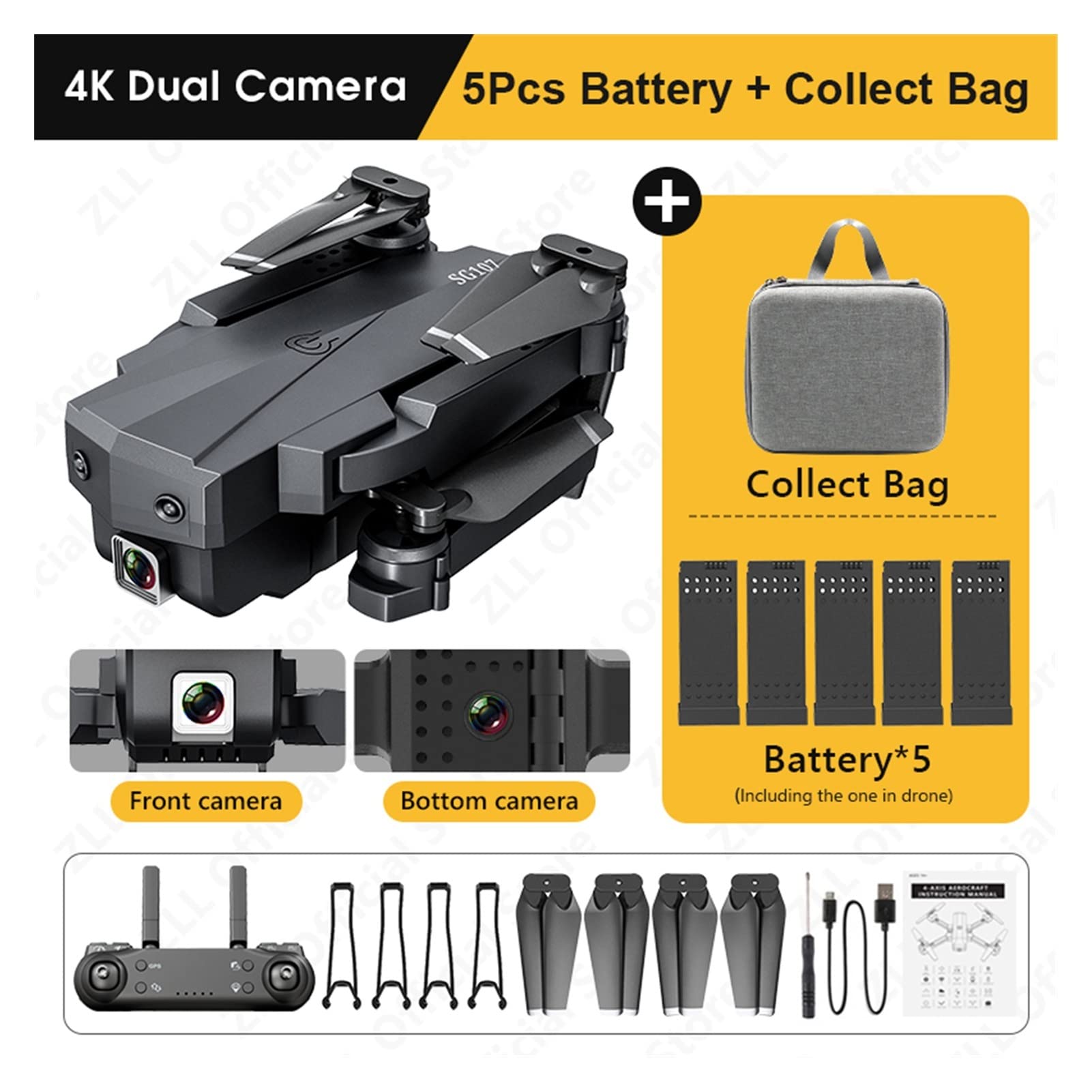 Składany dron Quadcopter Mini Drone 4K WiFi FPV Pojedyncza kamera Drone Profesional Podwójna kamera Przepływ optyczny 50-krotny zoom czasowy Quadcopter RC Dron (Kolor: Podwójny aparat 5B Rozmiar