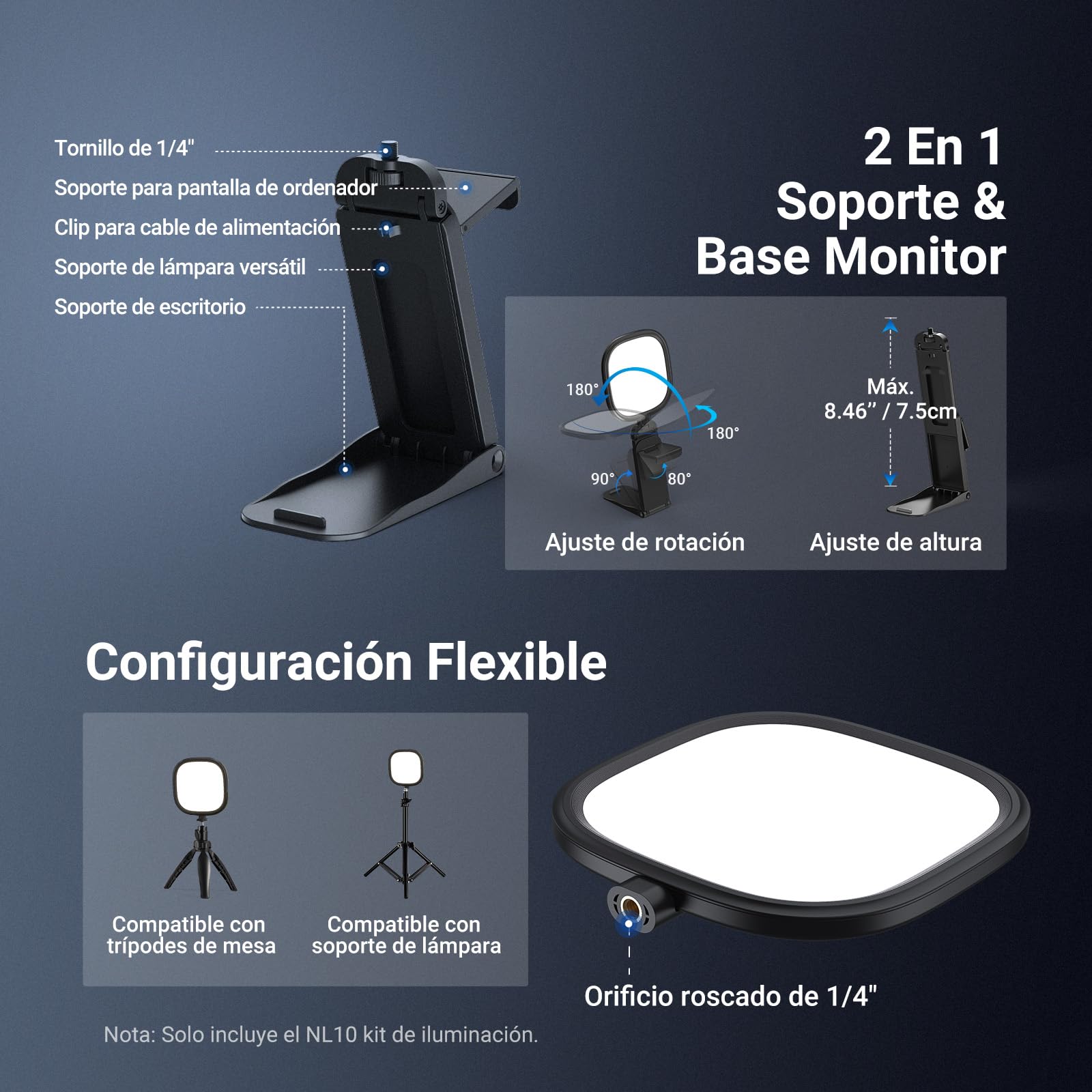 NEEWER Basics NL10 Barra de Luz LED USB Bicolor 10W CRI95 para Monitor 5 Pulgadas