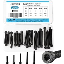 M6 x 40mm 45mm 50mm 55mm 60mm Hex Socket Head Cap Screws Bolts, 12.9 Grade Alloy Steel, Black Oxide Finish, Metric Allen Drive, Fully Threaded, Assortment Kit 25Pcs