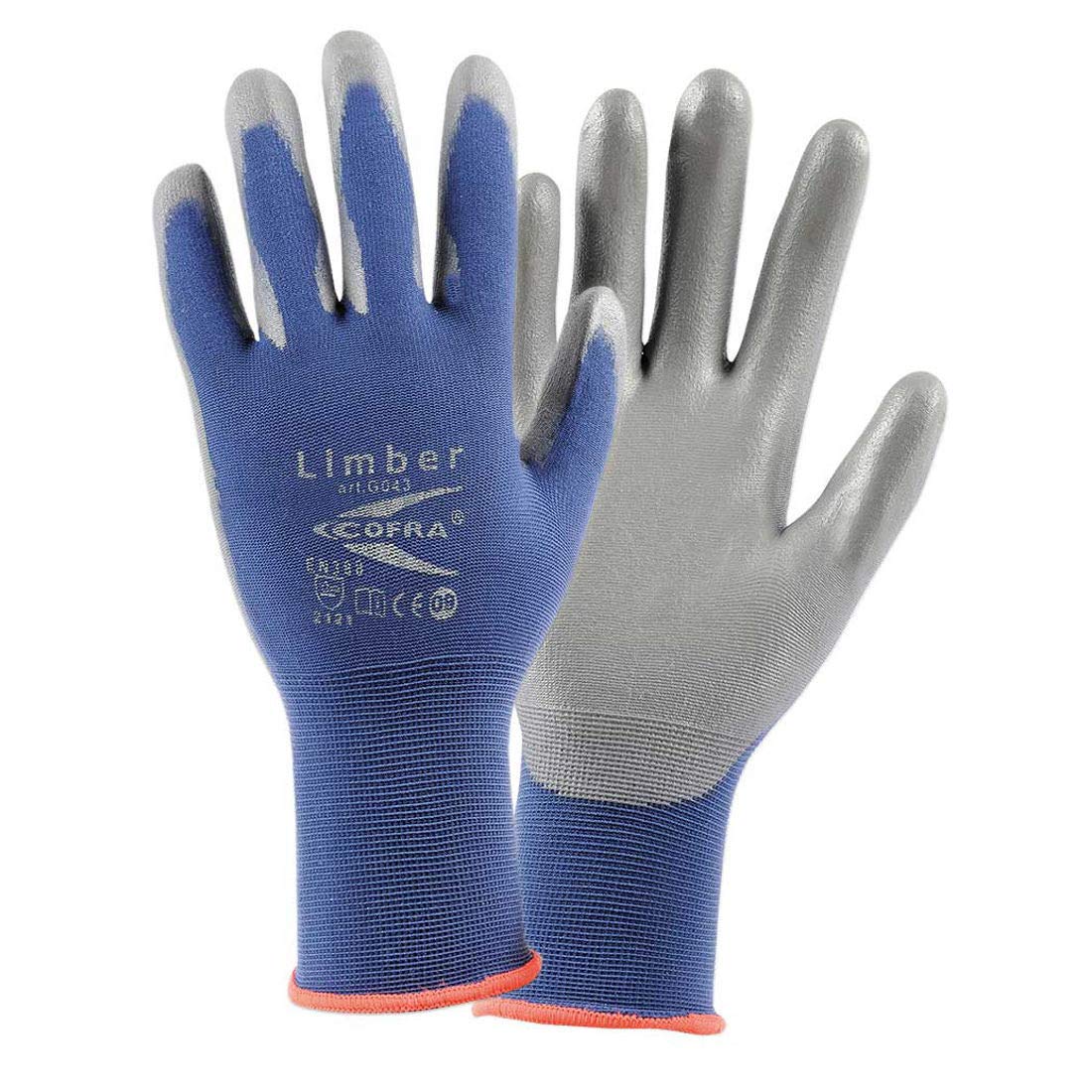Cofra Professional Work Gloves PU DEX Polyurethane Protective Gloves Safety Gloves Assembly Gloves Limber Blue/Grey 7-11, blue