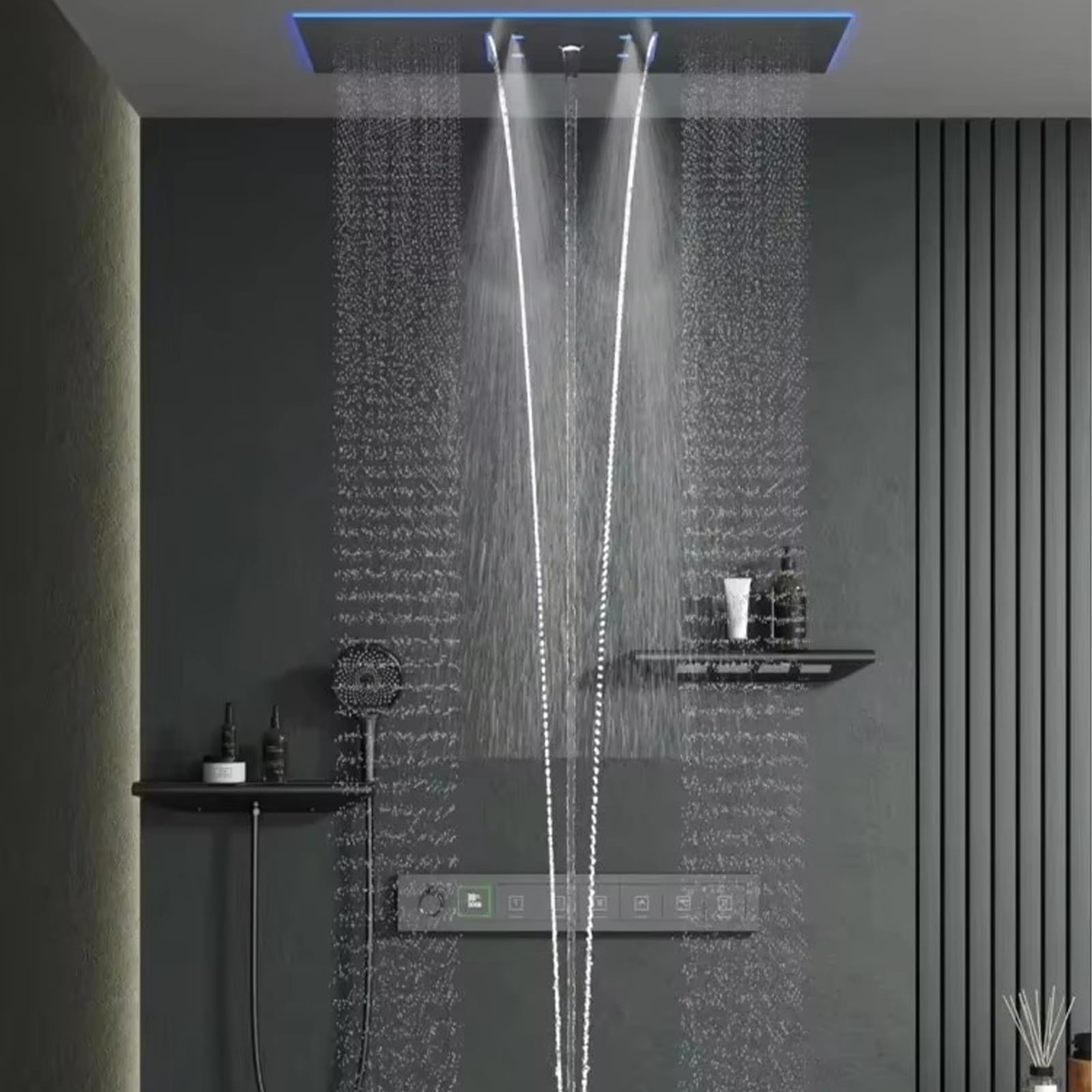 Colonna Doccia, Set Doccia Multifunzione con termostato, Set Doccia con soffione 30x90cm, LED Multicolore, Doccia Portatile Multifunzione, soffione Doccia Completo, Acciaio Inox, Cromo
