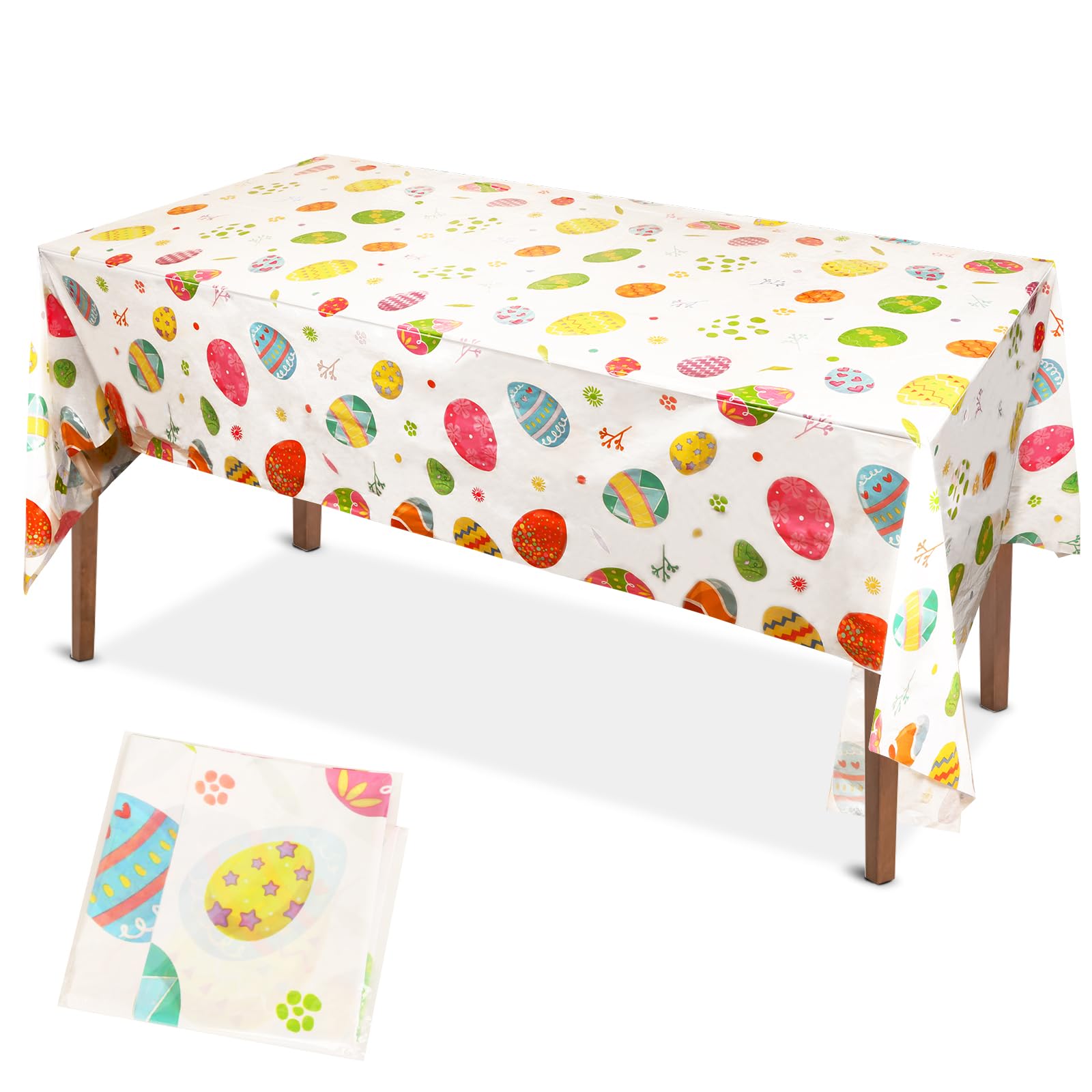 MiniRed Happy Easter Plastic Table Cloth for Parties, Easter Colorful Eggs Plastic Table Cover 2024, Disposable Party Table Clothes Decorations Supplies. (54” X 108”)