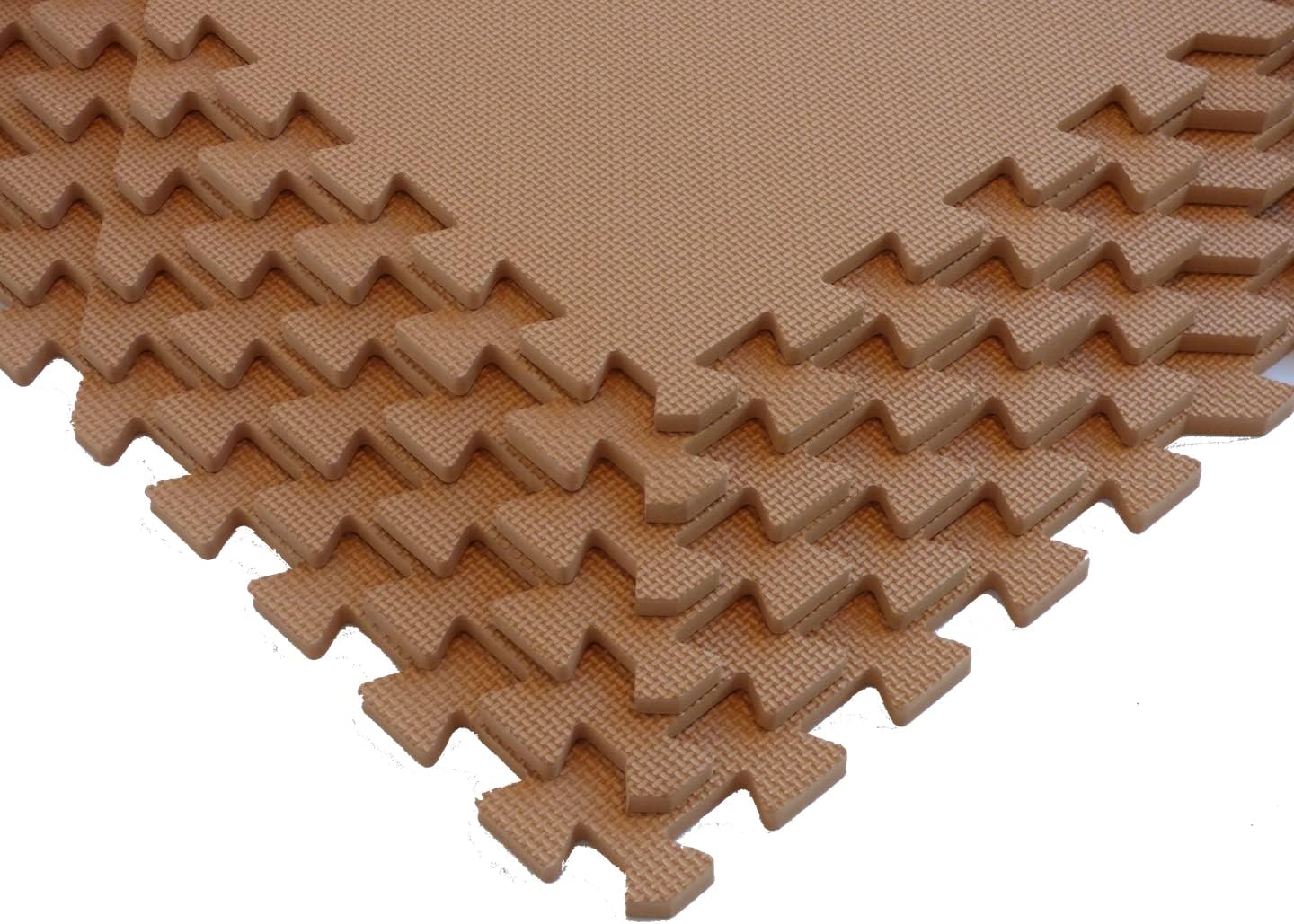 TAN 48 SQ Ft Pack foam interlocking mats anti fatigue exercise flooring safety gym multi purpose floor mat RC race track racetrack yoga pilates eva garage tradeshow booth retail