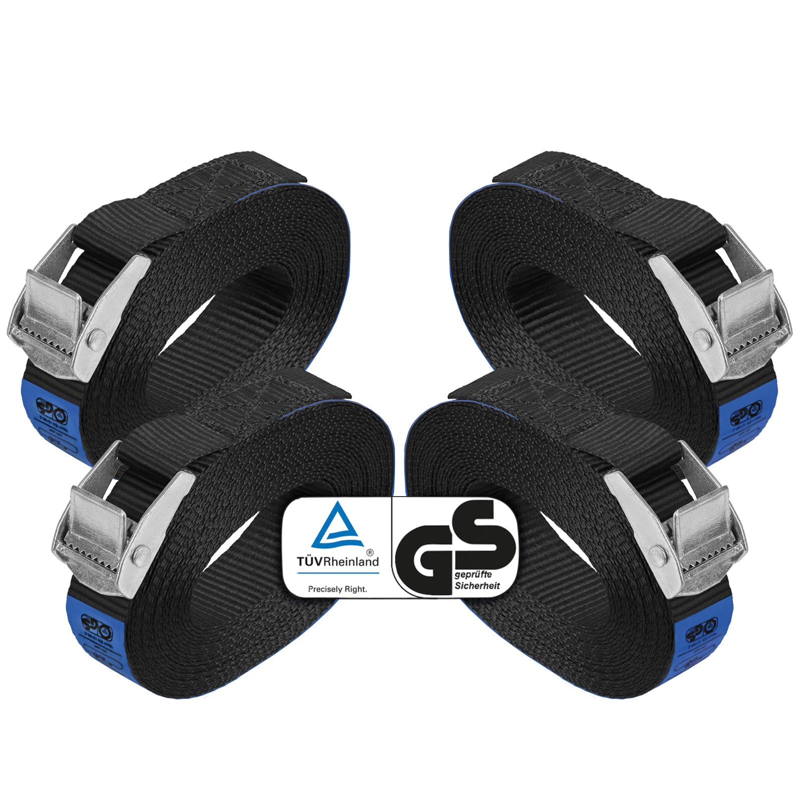 BB Sport Cinchas de Amarre Negras Correa Hebilla 250 kg 4 Piezas 2,5cmx4m