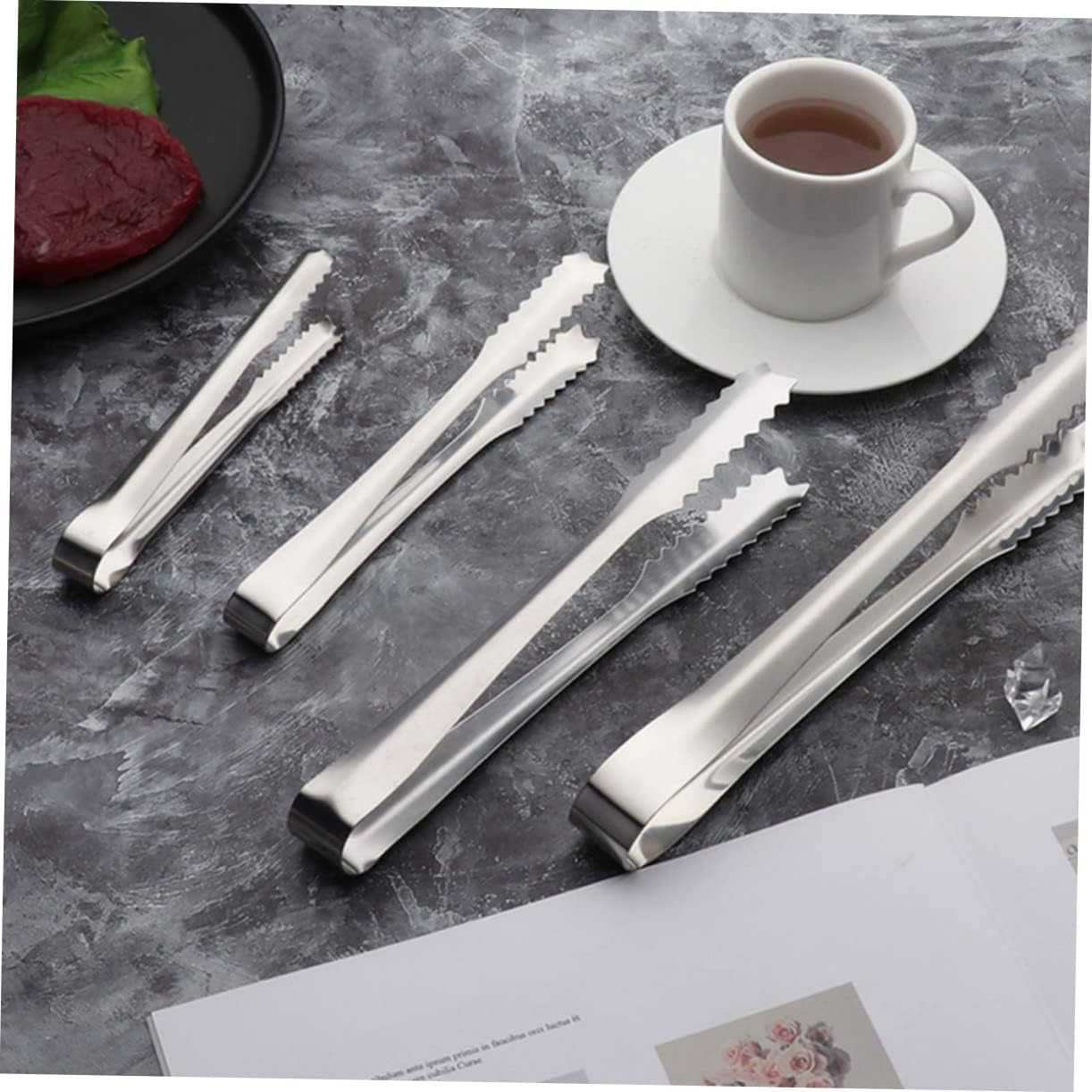 VALICLUD 10Pcs Stainless Steel Ice Tongs with Teeth for Sugar Cubes Ice Cubes Lemon Slices Food Grade Clamps for Tea Parties Coffee Weddings Family Gatherings and Restaurant Use