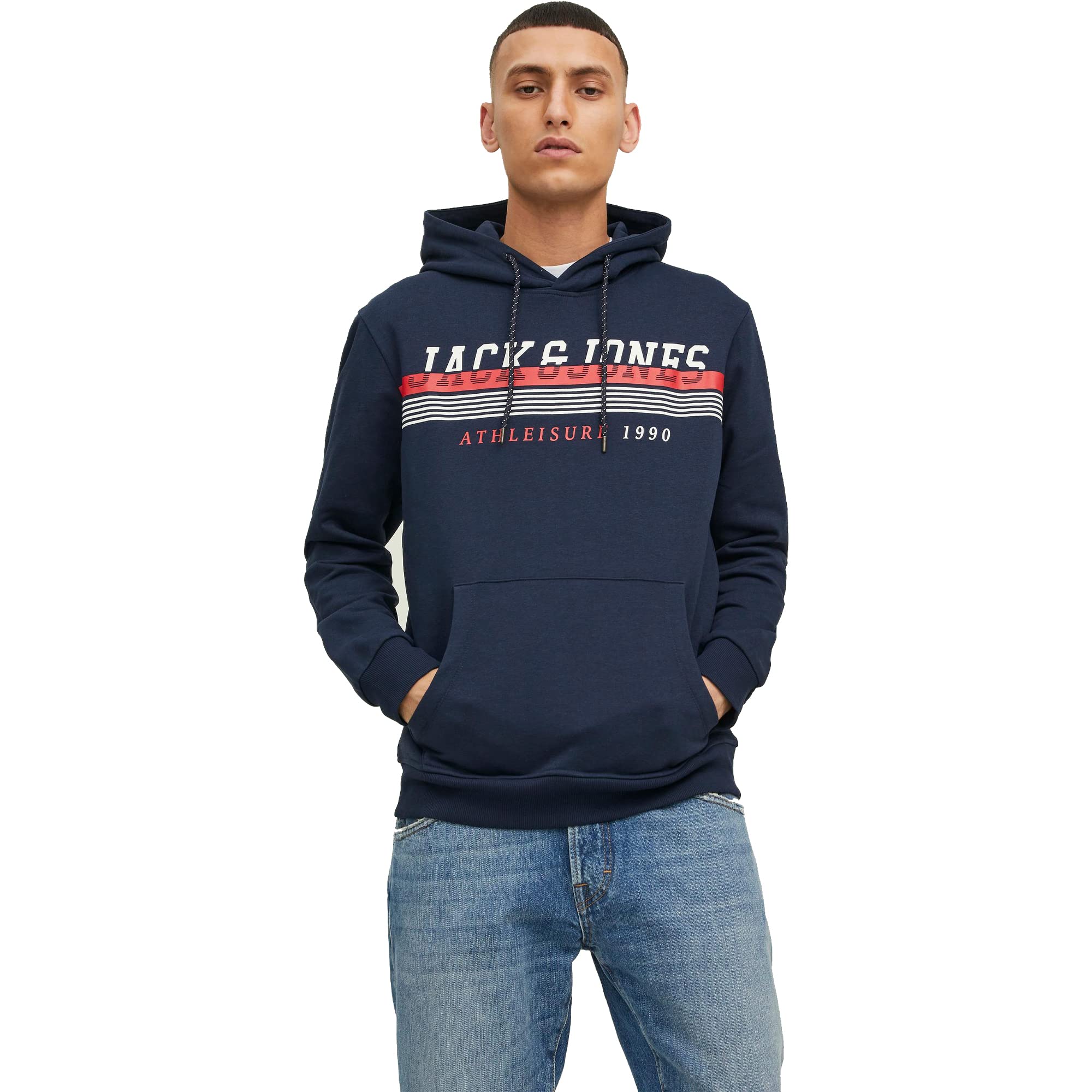 Jack & Jones Men's Blue Hooded Sweatshirt With Logo Detail
