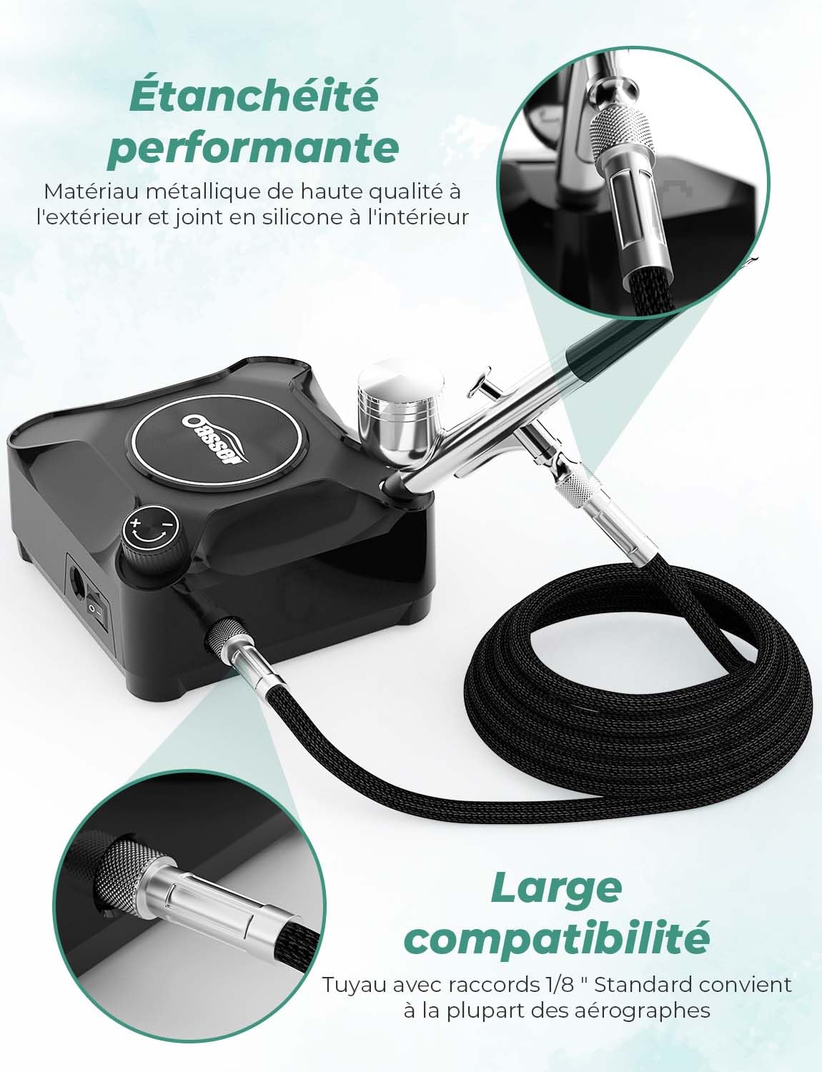 Oasser Kit Aerographe avec Compresseur Aerographe Double Action 36 PSI Buse 0,2 0,3 0,5 mm pour Nail, Peinture, Modelisme, Tatouage, Maquillage, Gâteaux, Noir