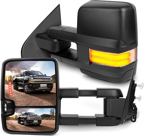 SCITOO Espejos de remolque, espejos de remolque negros para camioneta 2014-2018 para Chevy para GMC 1500 2015-2019 para Chevy para GMC 25003500 HD