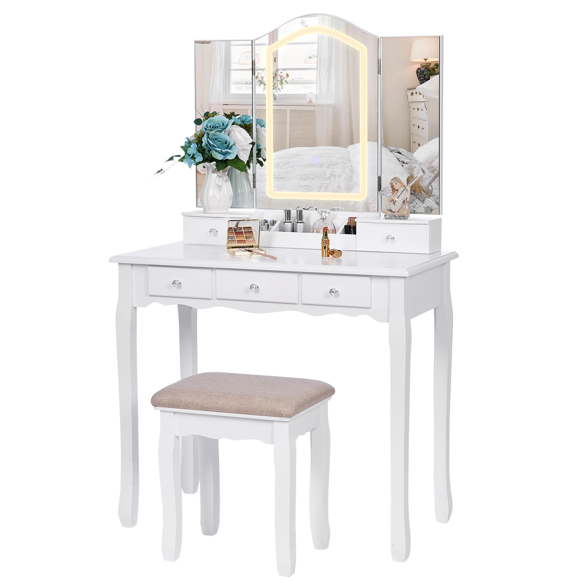 Miroir Coiffeuse Triple Ella Select Mirrors - 74x55 Cm, Cadre Noir Mat, 3 Panneaux Articulés, Style Vintage