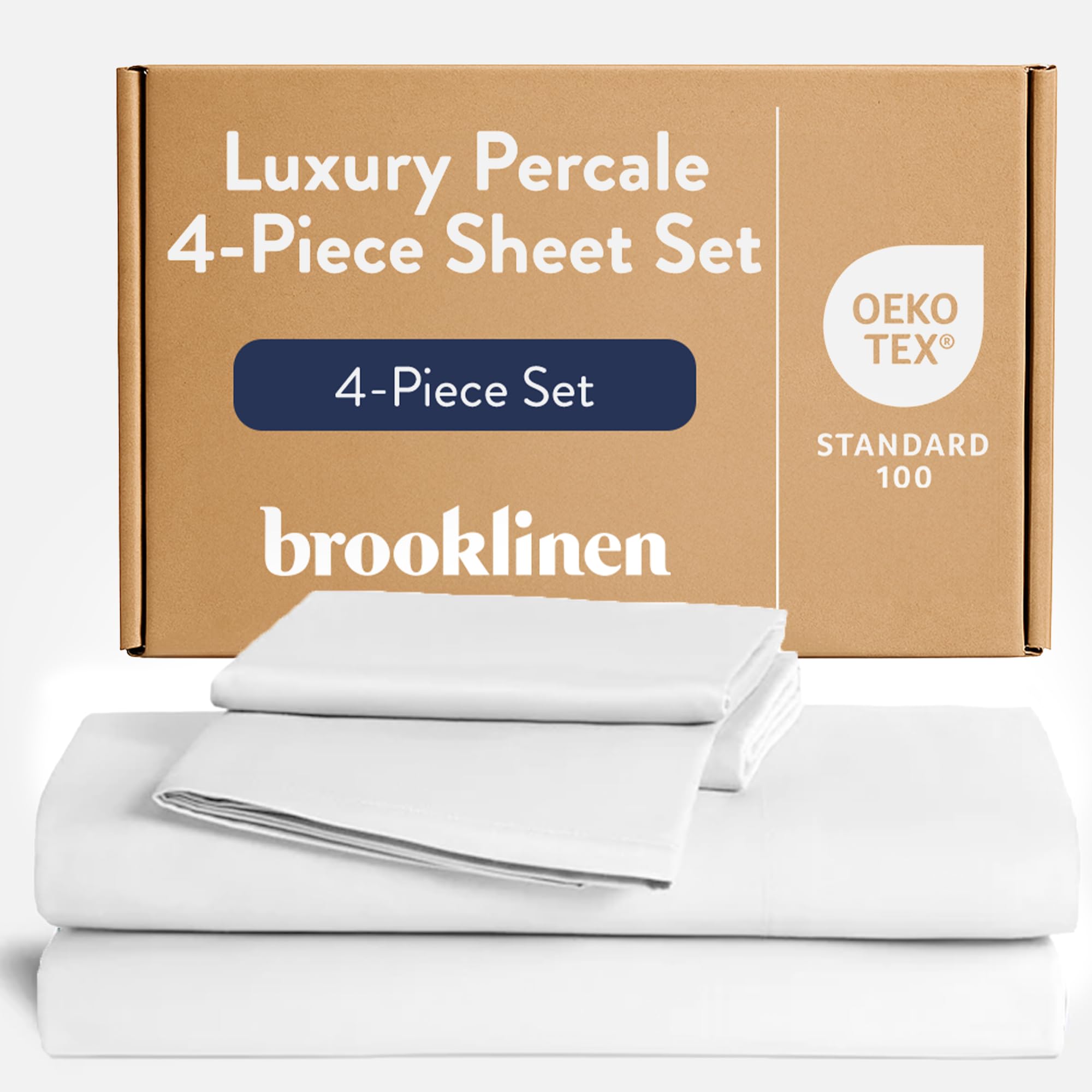 - Brooklinen Luxury Percale Sheet Set - 4 Piece 100% Cotton Bed Sheets - 1 Fitted & 1 Flat Sheet, 2 Pillowcases - Cotton Percale Sheets for Hot Sleepers (Queen Size, White)