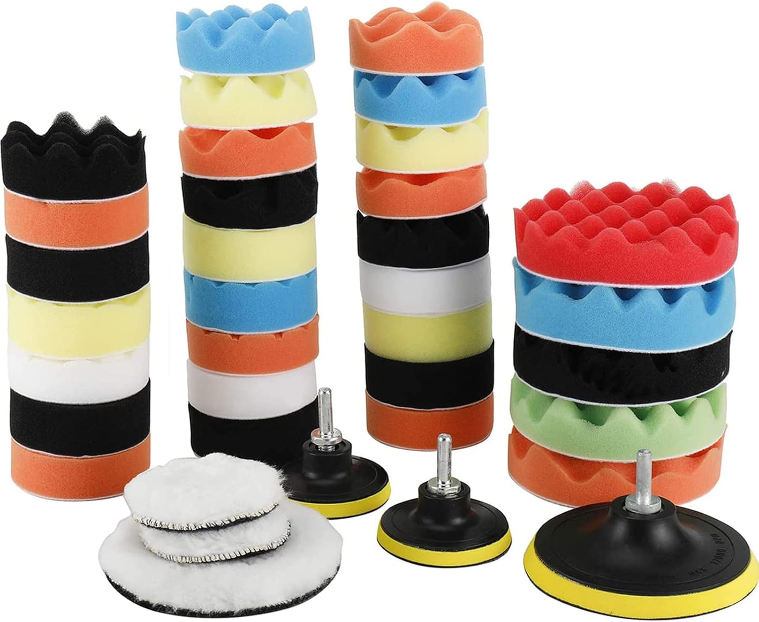 Homtone 38pcs Polishing Pad Kit, 76mm & 127mm Car Foam Drill Polishing Pad Set Buffing Pads for