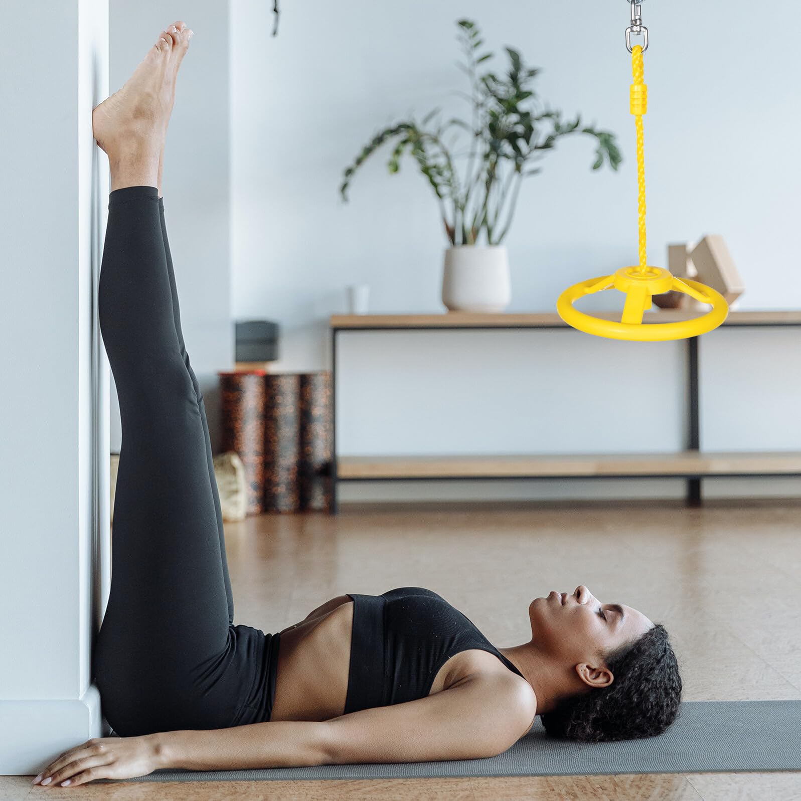 Anello per manubrio fitness, altalena al volante con corda, per esercizi indoor/outdoor, per allenamento parco giochi e palestra, attrezzatura da arrampicata Ninja gialla