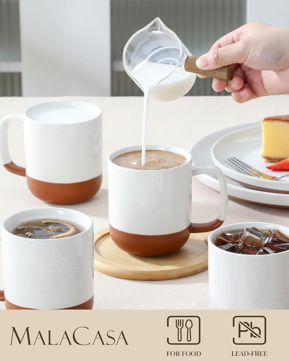 MALACASA Ceramic Coffee Mugs Set of 4, 11oz Coffee Cups, Modern Farmhouse Mugs for Coffee, Latte, Tea, Hot Chocolate, Cappuccino, Milk, Microwave & Dishwasher Safe, Khaki White, Series TARA - Image 3