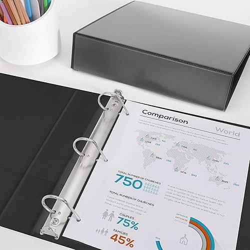 Vista 24 de Comix Carpetas resistentes de 3 anillos de 1 pulgada con capacidad para 225 hojas de papel de 8.5 x 11 pulgadas, paquete de 8 unidades (negro)