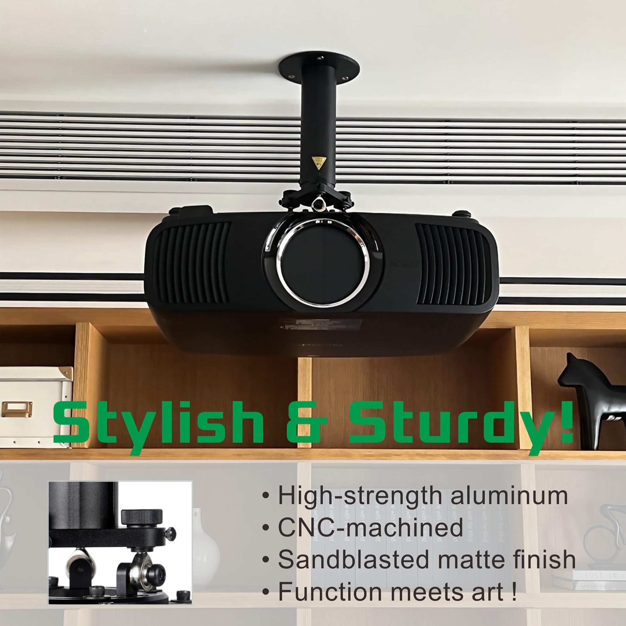 Supporto telescopico da soffitto per proiettore, regolabile in altezza da 48 a 85 cm, in lega di alluminio resistente, rotazione a 360° e inclinazione ±10°, universale per VESA a 1-4 fori