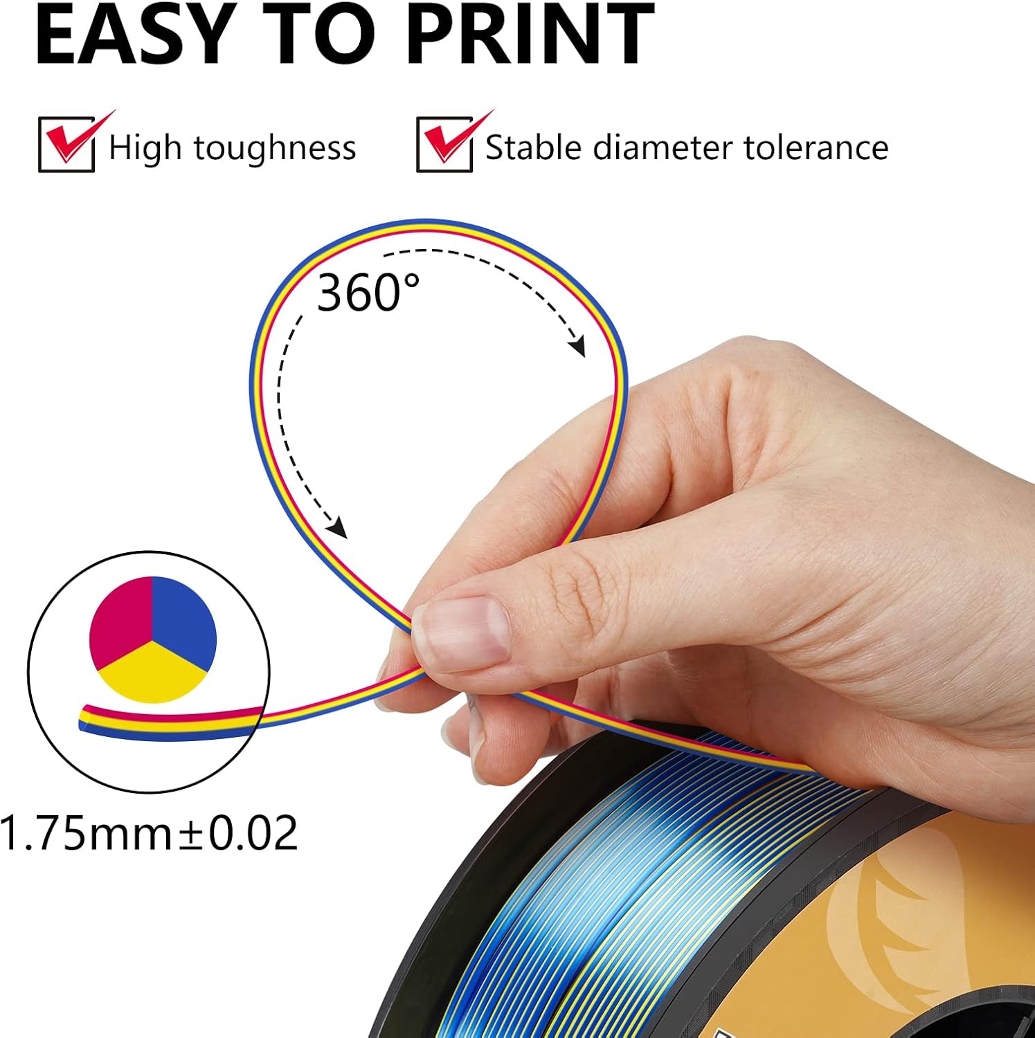 Kingroon PLA Filament, Multicolor Silk PLA Filament, Tri Color 3D Printer Filament, 1.75 mm, Dimensional Accuracy +/- 0.03 mm, 10kg Spool(22lbs) 10 Rolls, 10 Different Multicolor Filaments - Image 9