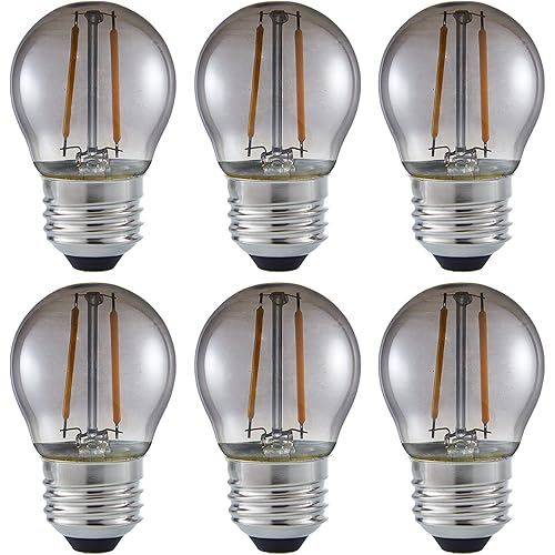 2 Watt Vintage Edison LED Bulbs, Globe LED Filament Bulb, 2700K Warm Light, E26 Medium Base, A15 Smoky Grey Glass Antique Tint, 25W Incandescent Replacement, Dimmable, Pack of 6
